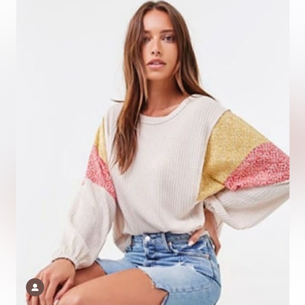 Ivy May Waffle Knit Ballon Sleeves Oversized Top
